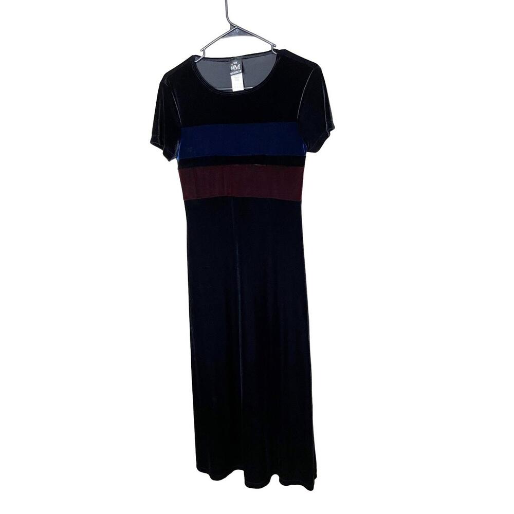 My Michelle Maxi Dress Size Small Black Multi Colorblock Vintage Velvet Retro‎